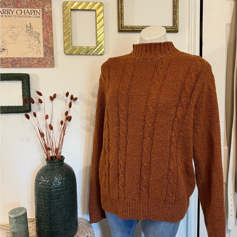 Vintage Rust Cable Knit Turtleneck Sweater